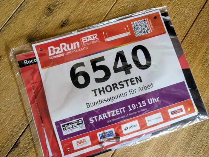 B2Run Nürnberg Startnummer 6540 für Thorsten, Bundesagentur für Arbeit, Startzeit 19:15 Uhr